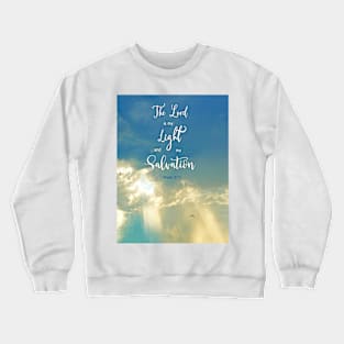 Psalm 27:1 The LORD is my Light and my Salvation - Bible Verse Scripture with Glorious Sunlight Rays and Clouds Crewneck Sweatshirt